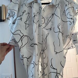 Abstract Black and White Button-Up Shirt